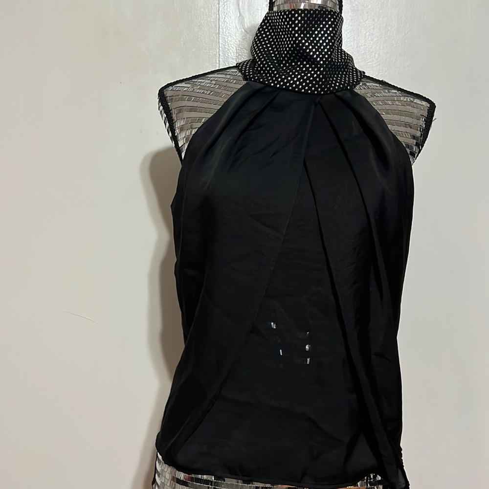 Black & Silver Cut Out Dressy Top EUC